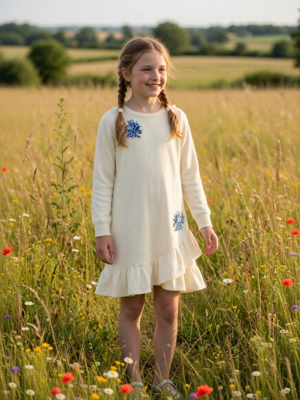 Laura Ashley girl large ivory embroidered Cream Dress 11/12 Holiday